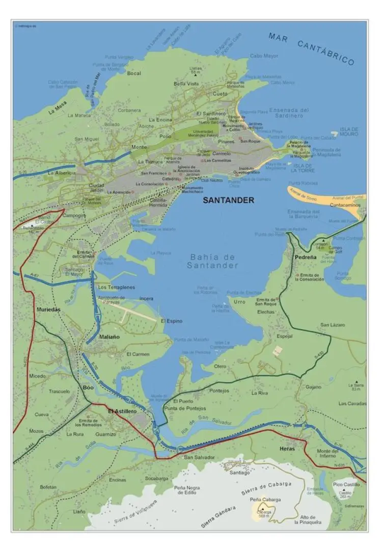 Mapa del área metropolitana de Santander — vectorial
