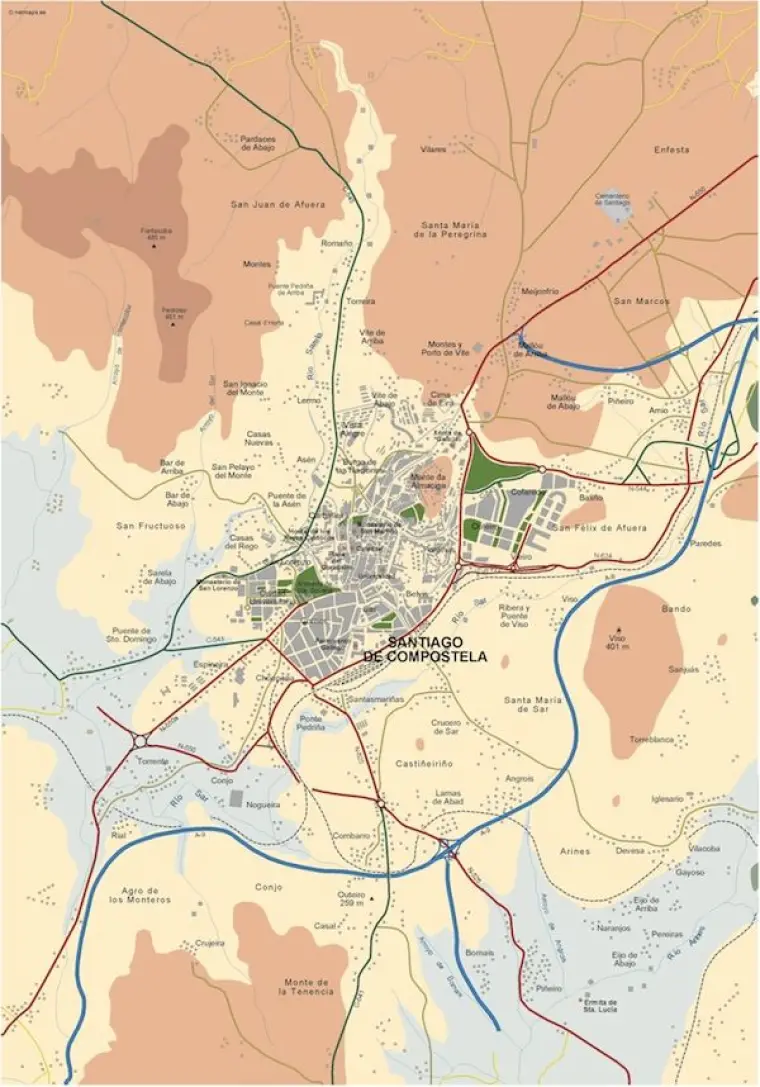 Mapa del área metropolitana de Santiago de Compostela — vectorial
