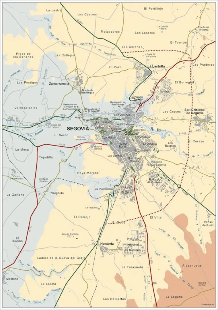 Mapa del área metropolitana de Segovia — vectorial