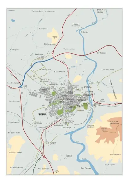 Mapa del área metropolitana de Soria — mudo