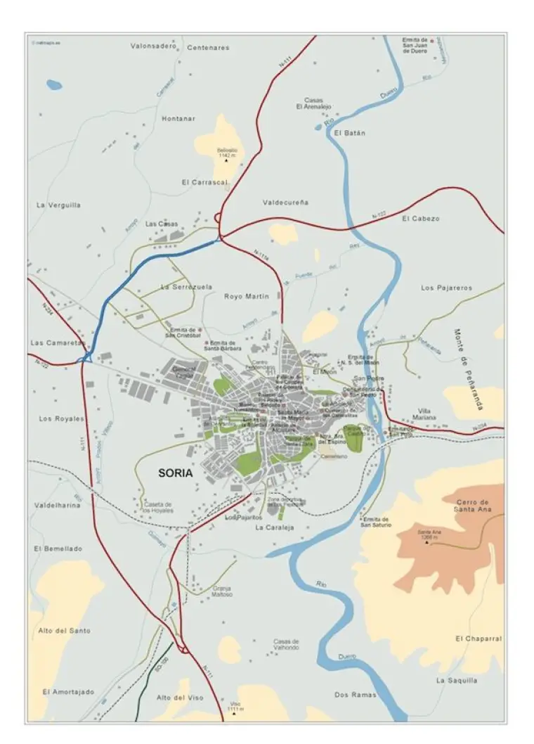 Mapa del área metropolitana de Soria — mudo
