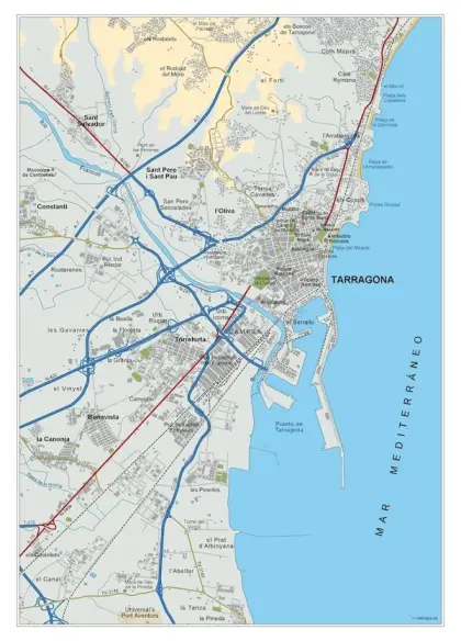 Mapa del área metropolitana de Tarragona — vectorial