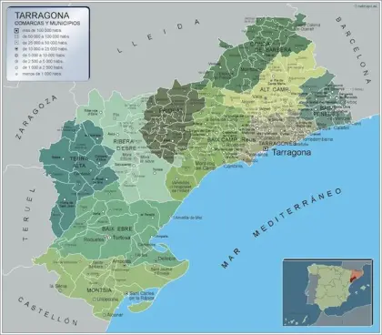 Mapa de municipios de Tarragona — con nombres