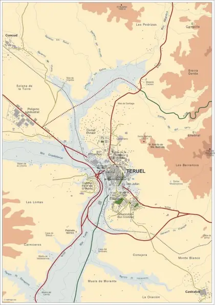 Mapa del área metropolitana de Teruel — vectorial
