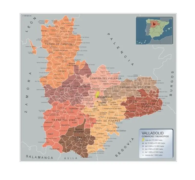 Mapa de municipios de Valladolid — con nombres