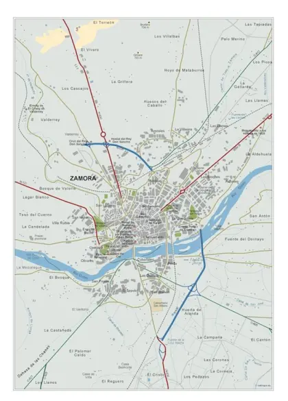 Mapa del área metropolitana de Zamora — vectorial