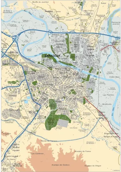 Mapa del área metropolitana de Zaragoza — vectorial