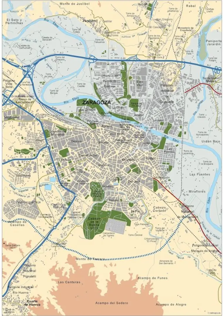 Mapa del área metropolitana de Zaragoza — vectorial